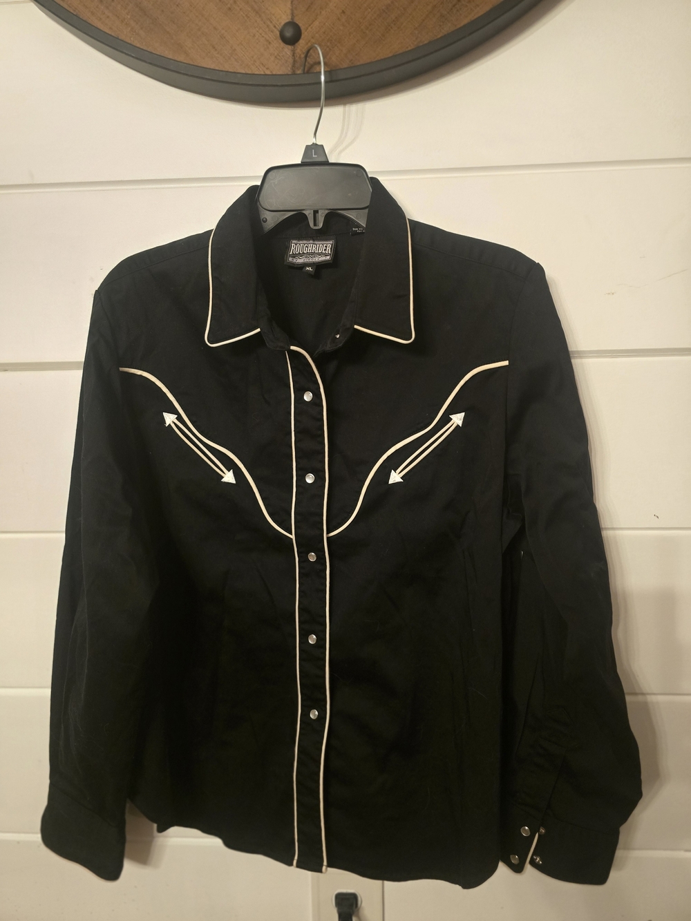 O Rough Rider Black Western Shirt Jacket with White Piping Cowboy XL